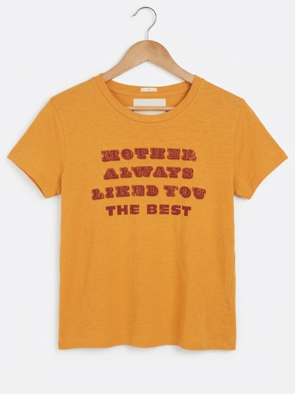 MOTHER SUPERIOR - Short-Sleeve Crewneck Tee in Mustard with Rust Red Graphic